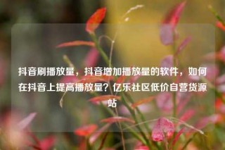 抖音刷播放量，抖音增加播放量的软件，如何在抖音上提高播放量？亿乐社区低价自营货源站