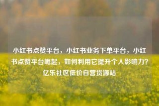 小红书点赞平台，小红书业务下单平台，小红书点赞平台崛起，如何利用它提升个人影响力？亿乐社区低价自营货源站
