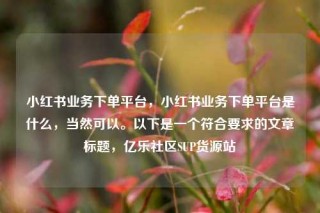 小红书业务下单平台，小红书业务下单平台是什么，当然可以。以下是一个符合要求的文章标题，亿乐社区SUP货源站
